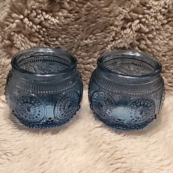 Diamond Lattice Glass Candle Holders Elegant Tealight Cups Baby Blue Cottagecore - Picture 11 of 11